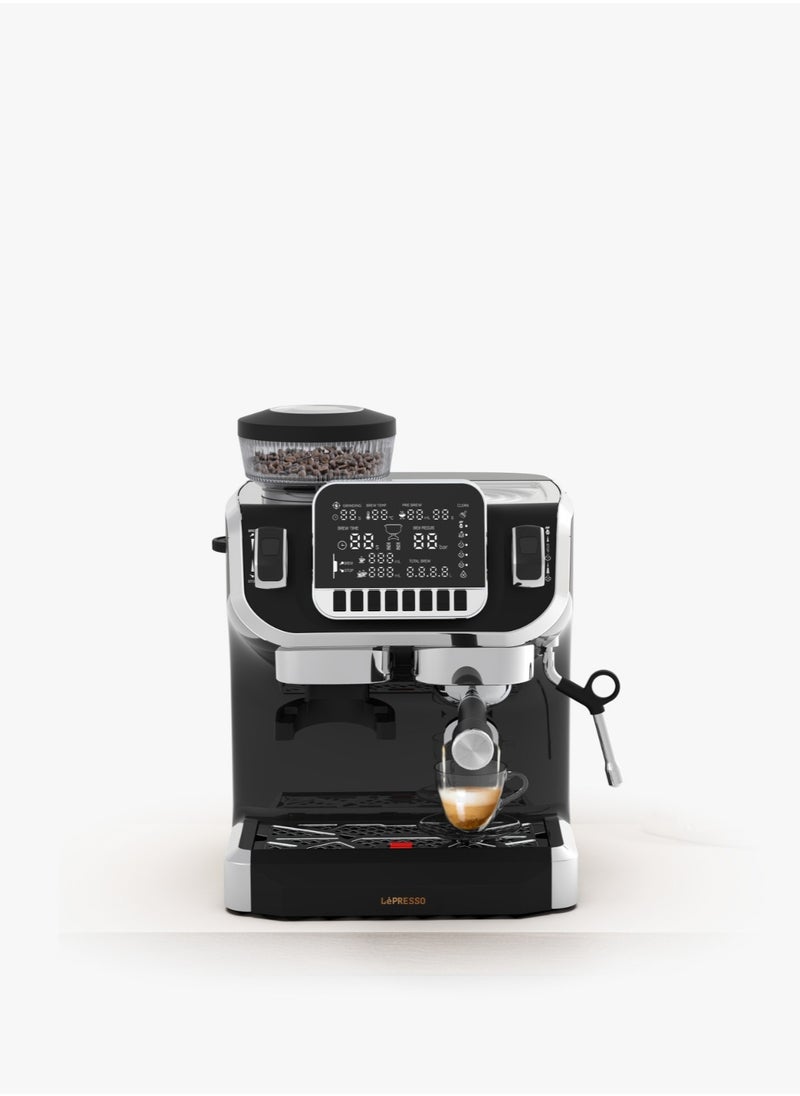 Espresso Coffee Machine with Bean Grinder and LCD Display Coffee Maker - Black