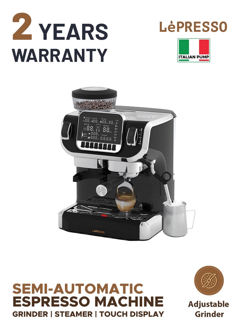 Espresso Coffee Machine with Bean Grinder and LCD Display Coffee Maker - Black