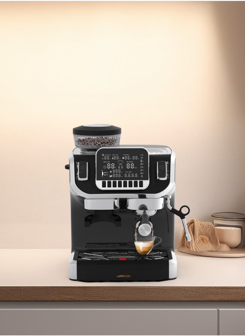 Espresso Coffee Machine with Bean Grinder and LCD Display Coffee Maker - Black