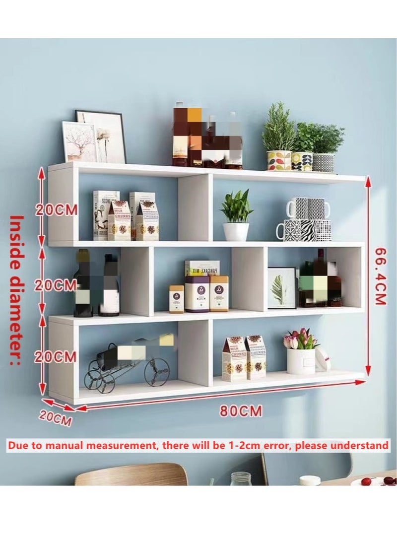 3-Tiers Desktop Bookcase Wall-Mounted Display Shelf Storage Rack White 80x20x66.4 Centimeter