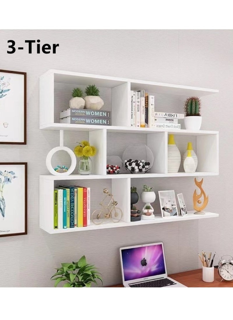 3-Tiers Desktop Bookcase Wall-Mounted Display Shelf Storage Rack White 80x20x66.4 Centimeter