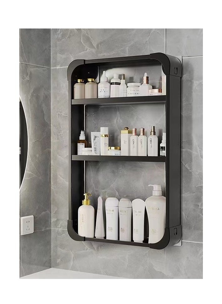 1-Piece 3 Tier Bathroom Wall Mounted Rack Wall Mounted Shelving Shower Storage Organizer Shelf Carbon Steel Material Black 64.9x40.9X9.3cm