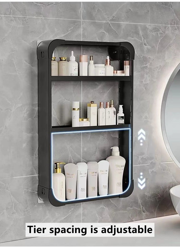 1-Piece 3 Tier Bathroom Wall Mounted Rack Wall Mounted Shelving Shower Storage Organizer Shelf Carbon Steel Material Black 64.9x40.9X9.3cm