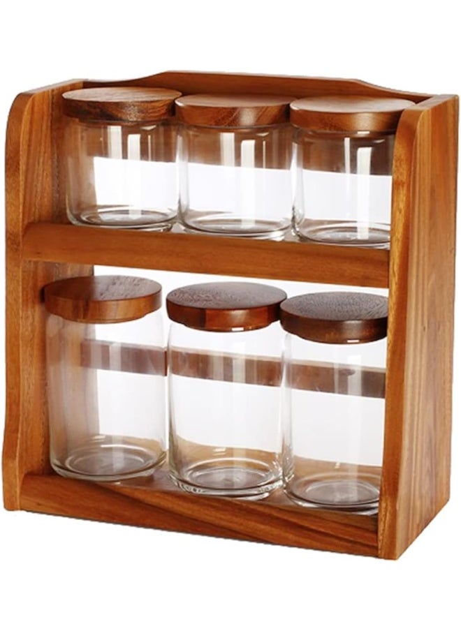 6 Pieces Canister Set with Wooden Stand, Brown, 32 x 30 x 14 cm