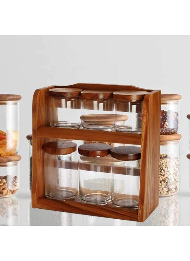 6 Pieces Canister Set with Wooden Stand, Brown, 32 x 30 x 14 cm