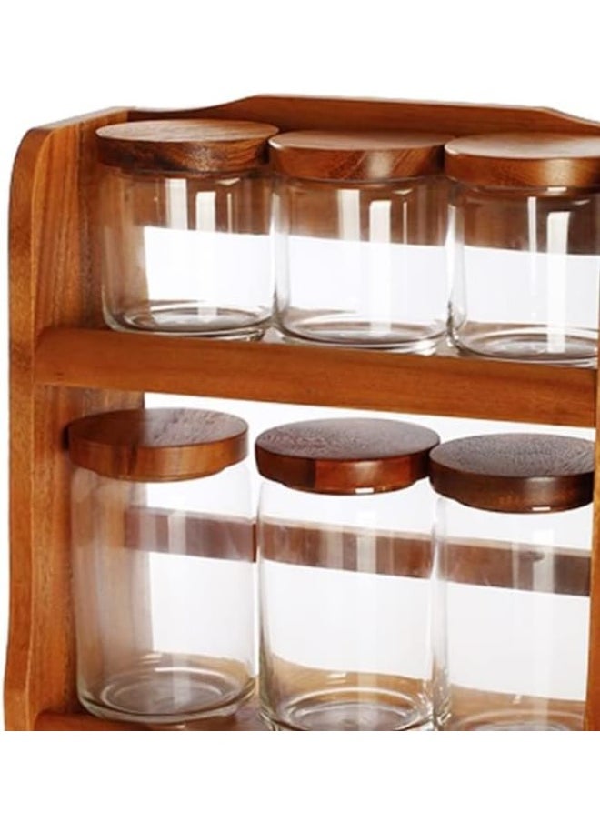 6 Pieces Canister Set with Wooden Stand, Brown, 32 x 30 x 14 cm