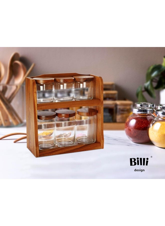 6 Pieces Canister Set with Wooden Stand, Brown, 32 x 30 x 14 cm