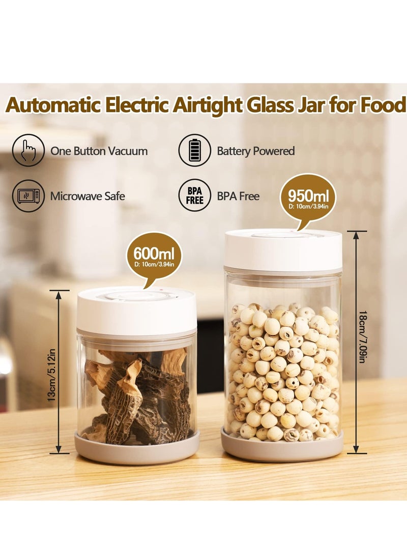 Smart Vacuum Coffee Bean Container, 600ML Coffee Bean Storage Container, Airtight, Vacuum Sealed, Electric Vacuum Jar, Automatic Electric Airtight Glass Jar for Food Coffee Storage Meal Prep