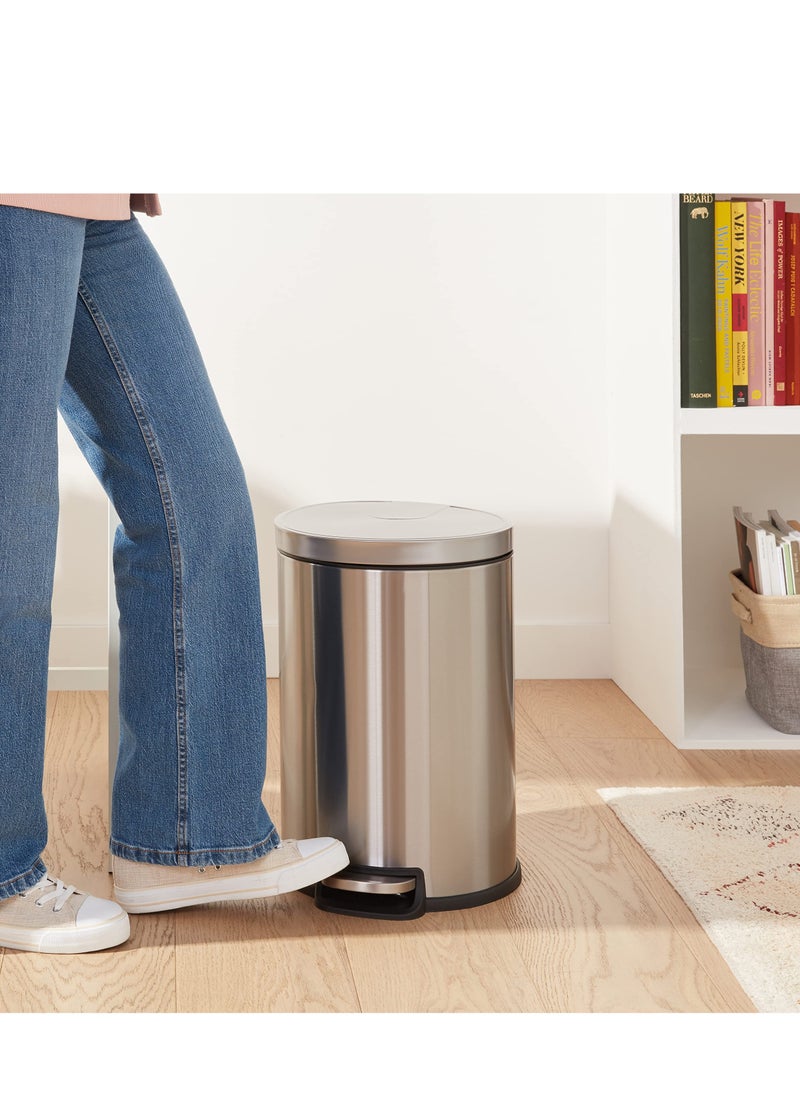 Round Cylindrical Trash Can With Soft-Close Foot Pedal, 20 Liter/5.3 Gallon, Brushed Stainless Steel