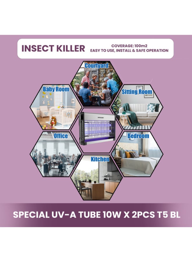 Fly, Mosquitoes, and Insect Killer 31W with UV-A Tube for Instant Killing | No Poisonous Vapor/Odor | Easy hanging and clean with Removable Tray | Low Power Consumption Device 31 W SIK-720N Black