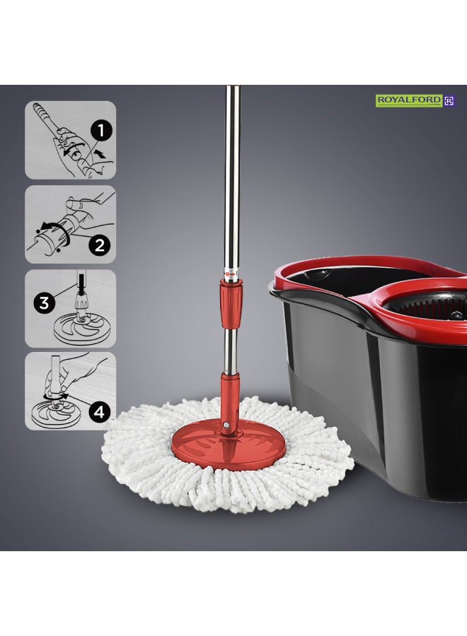 Royalbright Elegant Spin Easy Mop 16L Bucket Capacity 360Degree Rotation Hands Free 100% Micro Fibre Non Splash Made In Turkey Multicolour 48x27x27 Cm