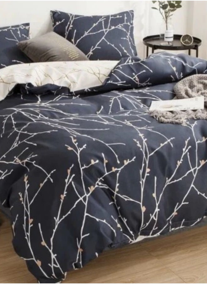 Single size 4 piece Twigs Pattern Duvet Cover Set Blue & Cream Bedding Set Reversible Style.