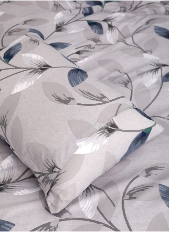 King Size 6 Piece Duvet Cover Set Contemporary Leaf Print Bedding Set Grey