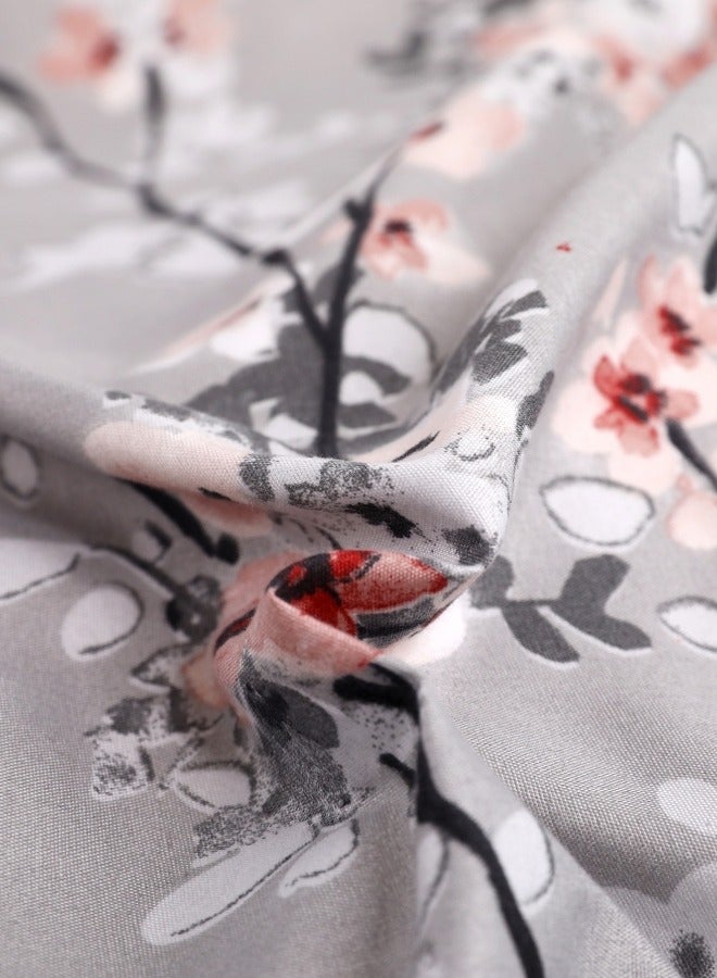 King Size 6 Piece Duvet Cover Set Grey Plum Blossom Bedding Set.