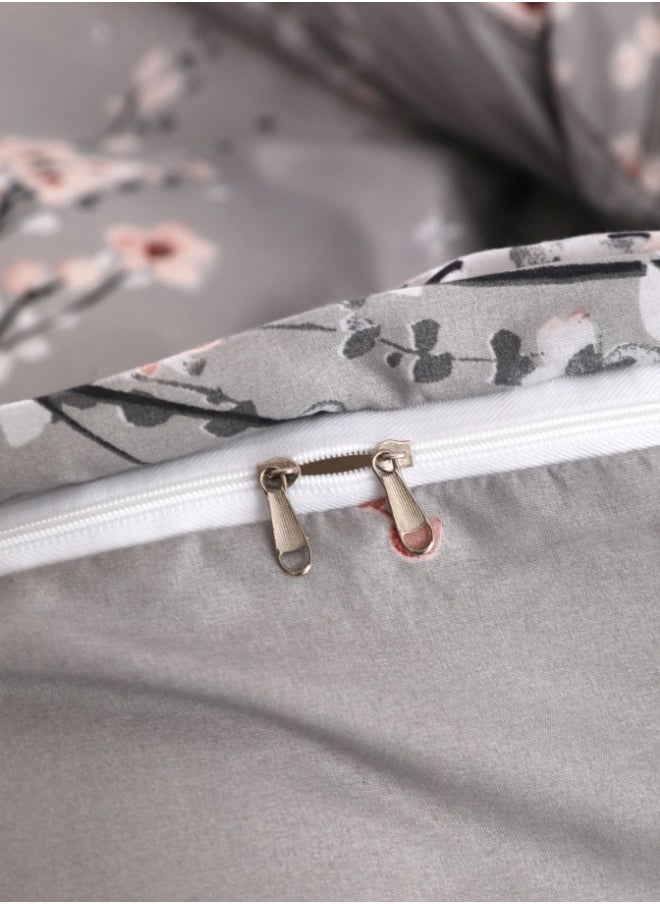 King Size 6 Piece Duvet Cover Set Grey Plum Blossom Bedding Set.