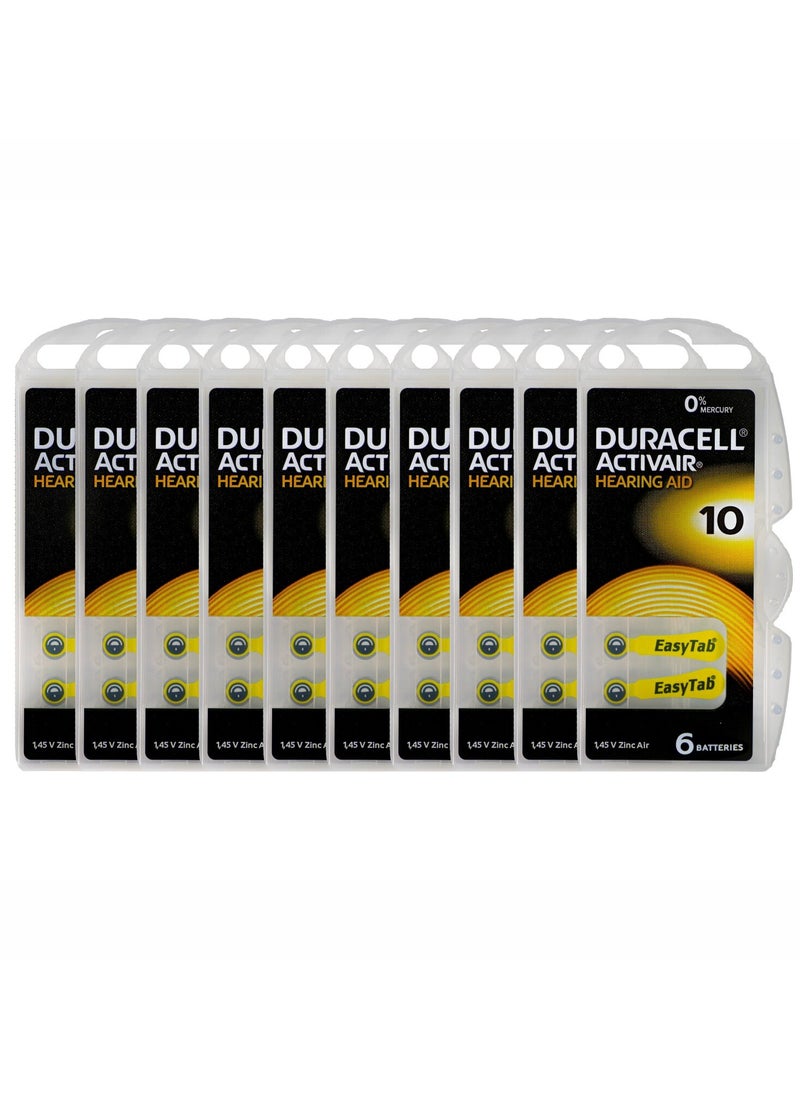 60x Duracell Activair Hearing Aid Batteries (Size 10) Zinc-Air 1.45V Mercury Free