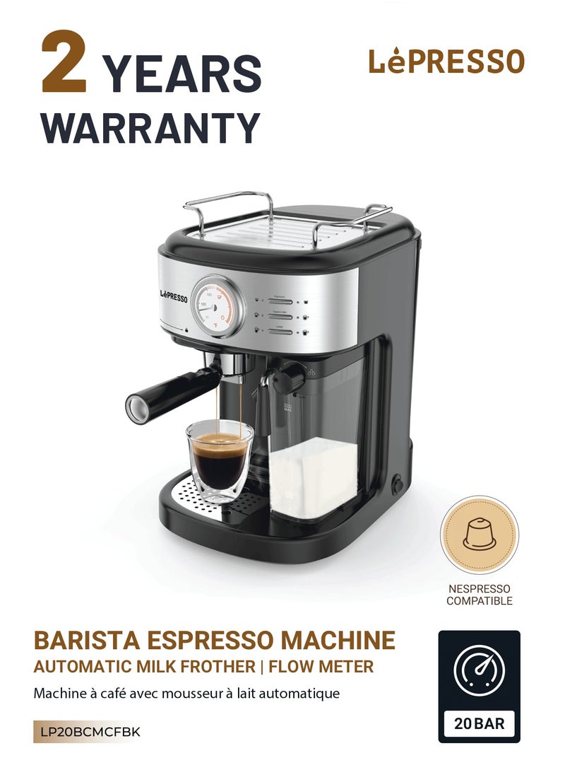 Barista Espresso Coffee Machine 20 Bar Powerful Pressure Pump with Capsule Filter and Funnel Coffee Maker- Black