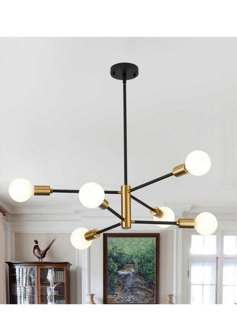 Modern Chandeliers for Dining Room Ceiling Light Fixture Black and Gold Chandelier 6 Light Sputnik Chandeliers Mid Century Pendant Light for Living Room Kitchen Island Bedroom Foyer
