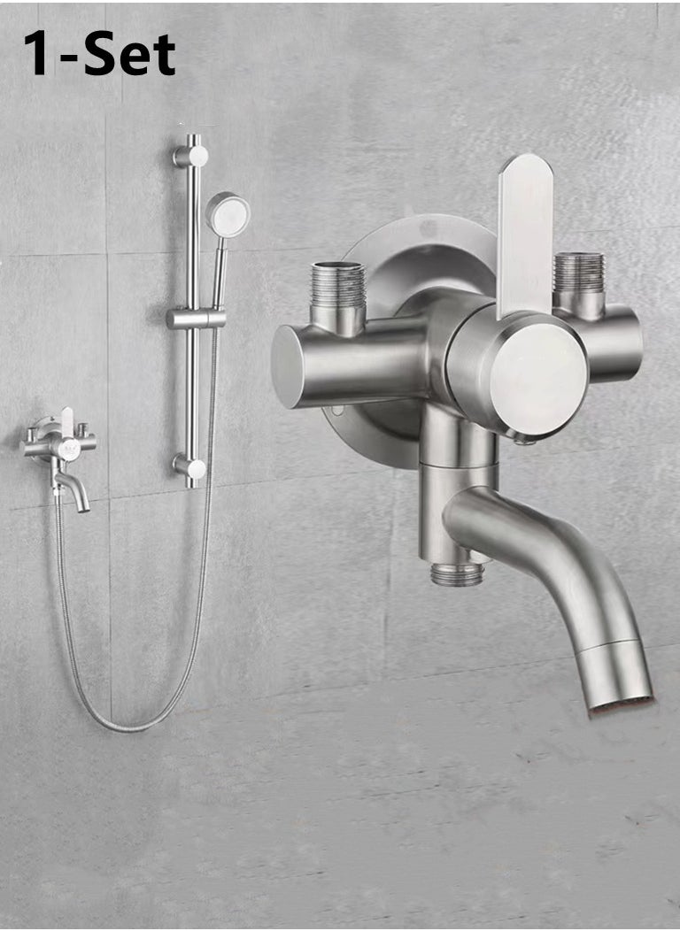 1-Set Bathroom Shower System Shower Faucet Shower Head Shower Stand Set Stainless Steel Silver