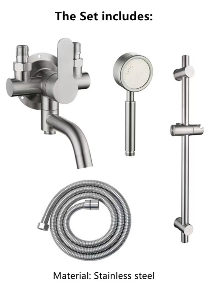 1-Set Bathroom Shower System Shower Faucet Shower Head Shower Stand Set Stainless Steel Silver