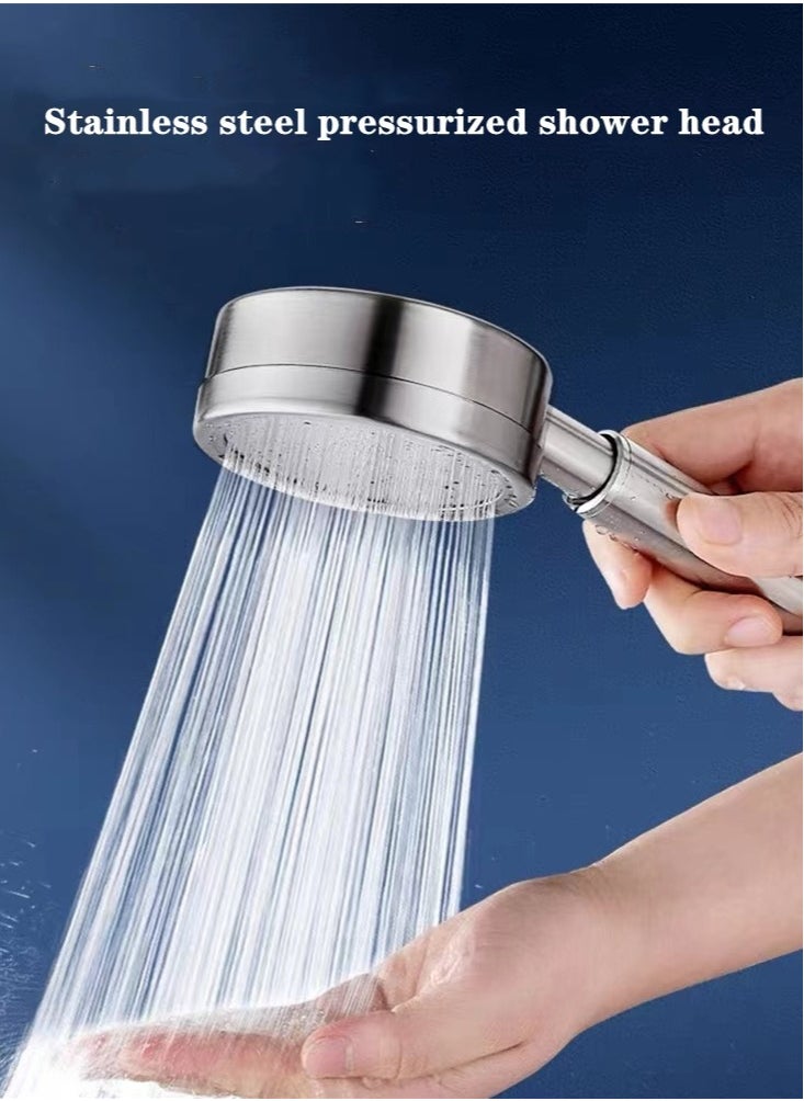 1-Set Stainless Steel Shower Holder Set 3 Settings Adjustment Rainfall Shower Head Handheld Shower Combo Height Adjustable Silver