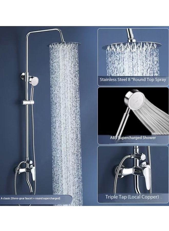 1-Set Stainless Steel Shower Holder Set 3 Settings Adjustment Rainfall Shower Head Handheld Shower Combo Height Adjustable Silver