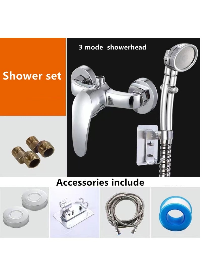 1-Set Bathroom Shower System Copper Shower Faucet Pressurized Shower Head Set Silver