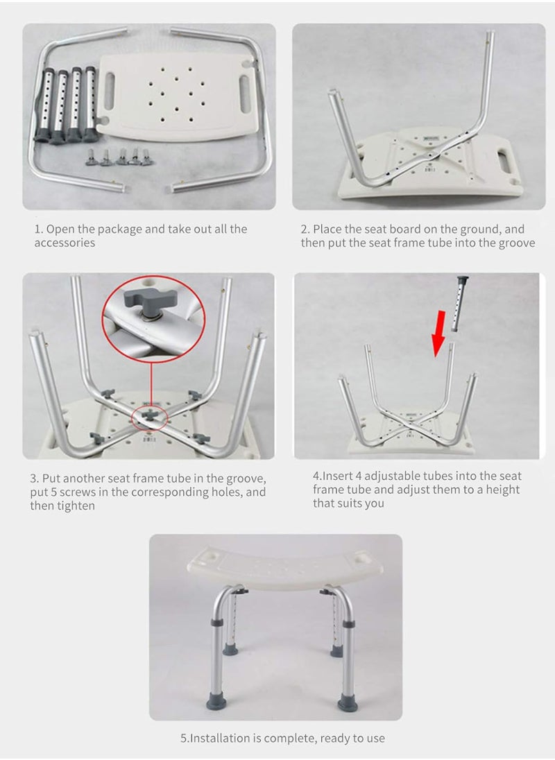 Shower Chair Stool Adjustable Nonslip Bathing Bench For Elderly Disabled Lightweight Anti Slip Shower Seat Medical Toilet Seat Bathroom  Bathtub Safety For Senior Injured Pregnant