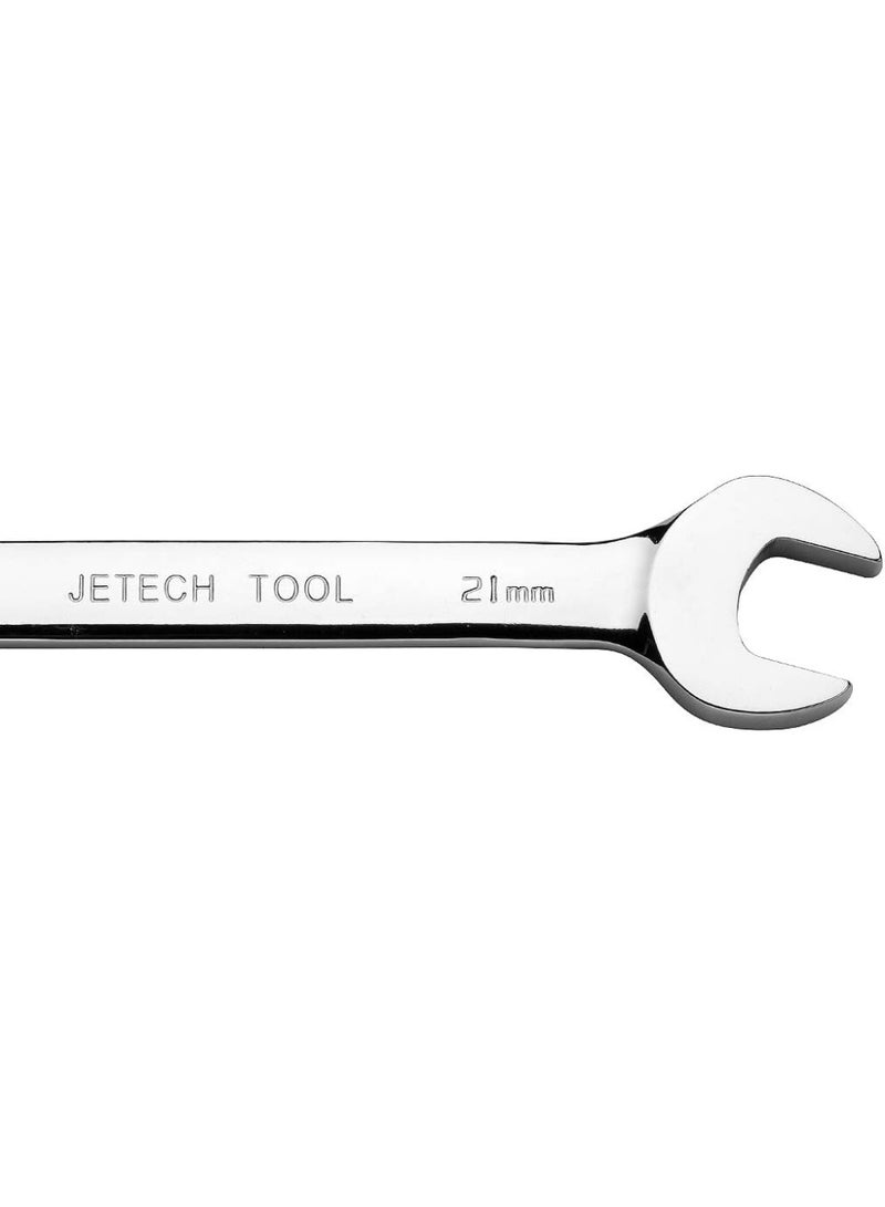 Jetech 21mm Flexible Head Ratchet Combination Wrench, Industrial Grade Flex Ratcheting Spanner, Heat-Treated Cr-V Alloy Steel, 12 Point Ratchet Box Ended and Open End Spanner, Flex-Head Gear Wrench Silver