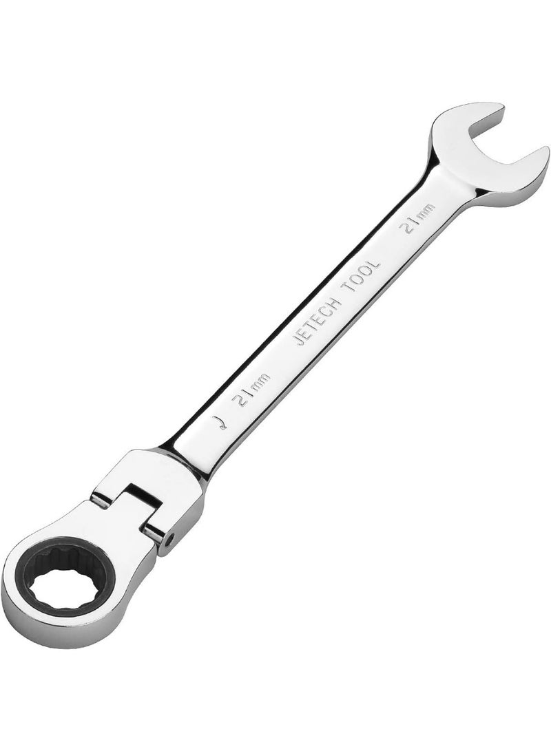 Jetech 21mm Flexible Head Ratchet Combination Wrench, Industrial Grade Flex Ratcheting Spanner, Heat-Treated Cr-V Alloy Steel, 12 Point Ratchet Box Ended and Open End Spanner, Flex-Head Gear Wrench Silver