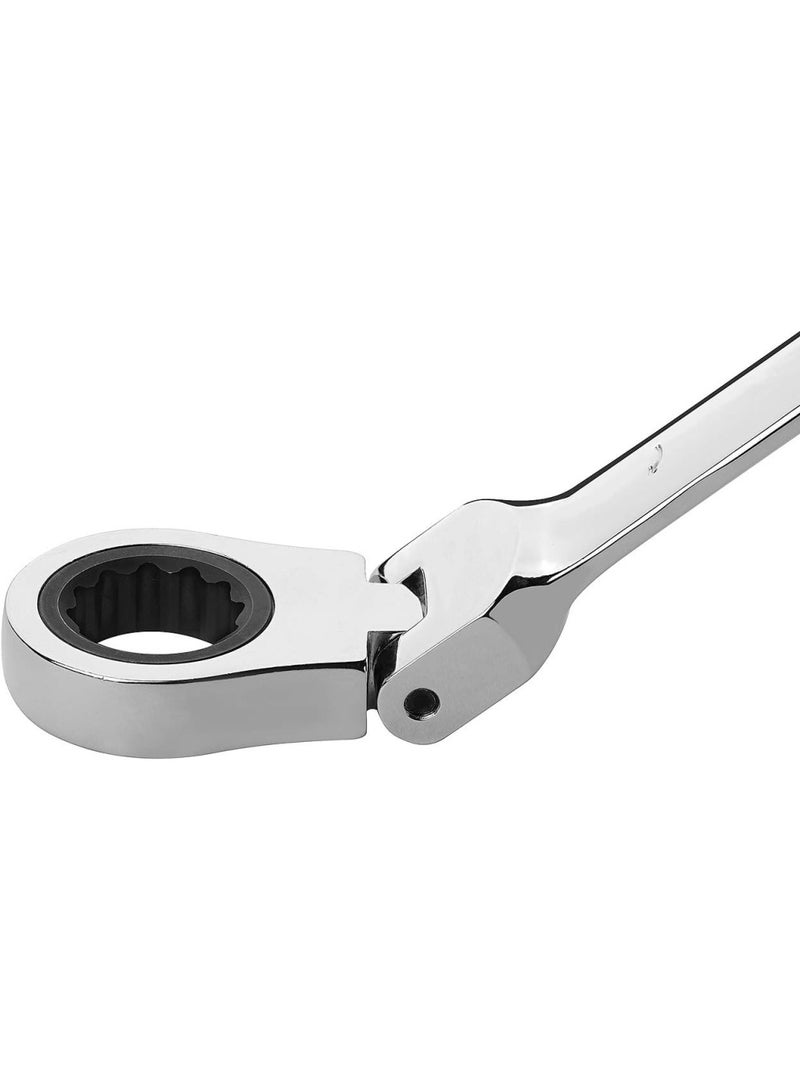 Jetech 21mm Flexible Head Ratchet Combination Wrench, Industrial Grade Flex Ratcheting Spanner, Heat-Treated Cr-V Alloy Steel, 12 Point Ratchet Box Ended and Open End Spanner, Flex-Head Gear Wrench Silver