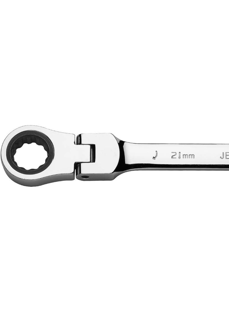 Jetech 21mm Flexible Head Ratchet Combination Wrench, Industrial Grade Flex Ratcheting Spanner, Heat-Treated Cr-V Alloy Steel, 12 Point Ratchet Box Ended and Open End Spanner, Flex-Head Gear Wrench Silver