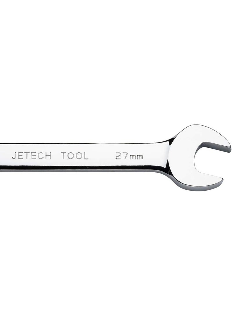 Jetech 27mm Flexible Head Ratchet Combination Wrench, Industrial Grade Flex Ratcheting Spanner, Heat-Treated Cr-V Alloy Steel, 12 Point Ratchet Box Ended and Open End Spanner, Flex-Head Gear Wrench Silver