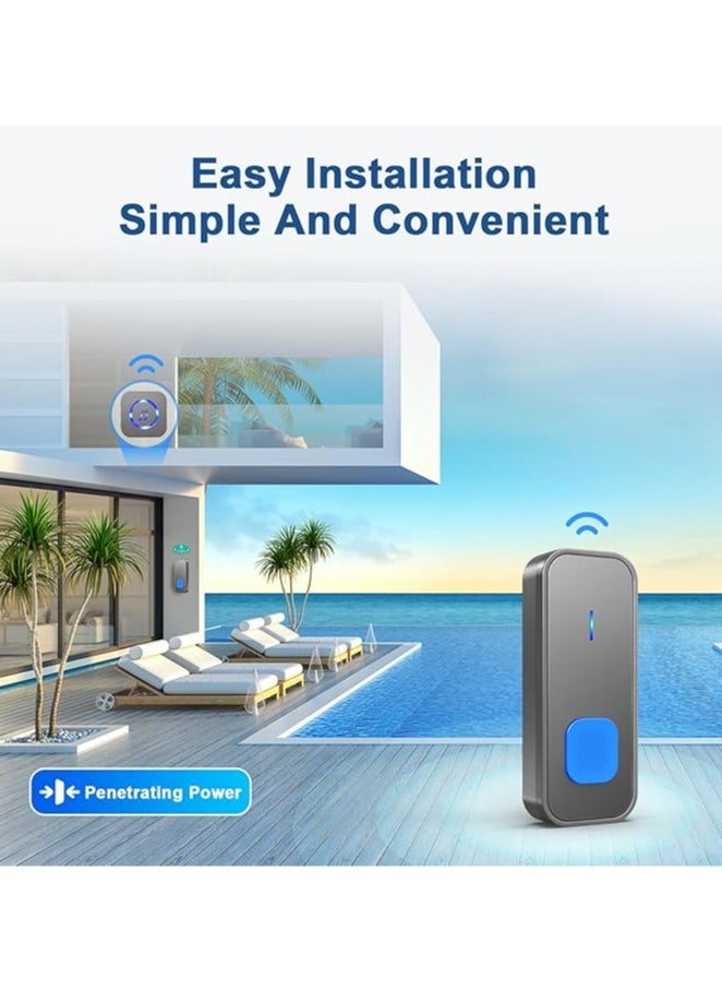 Wireless Doorbell, Waterproof Door Bell Battery Operated at 1,300 ft with 2 Plug in Receivers Kit 2 transmitter Remote Buttons, 55 Chimes 5 Volume with LED, Loud Enough for Home Classroom