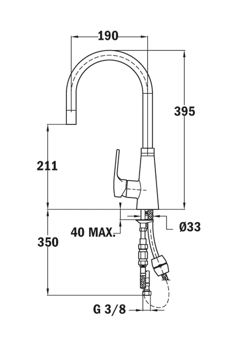 TEKA VTK 938 Kitchen Mixer Tap with High Spout and Pull-Out Shower