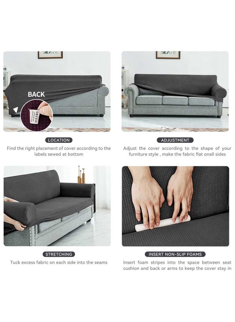 Stretch Fit 7 Seater Sofa Cover Set 3211 Combination Soft Brushed Fabric Couch Cover Exquisitely Full Coverage Furniture Protector Slipcover Seven Seater Fits on Standard and Recliner Sofa Grey