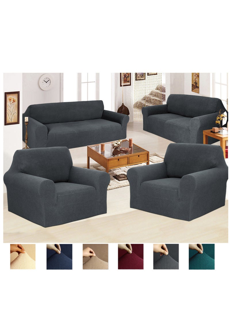Stretch Fit 7 Seater Sofa Cover Set 3211 Combination Soft Brushed Fabric Couch Cover Exquisitely Full Coverage Furniture Protector Slipcover Seven Seater Fits on Standard and Recliner Sofa Grey