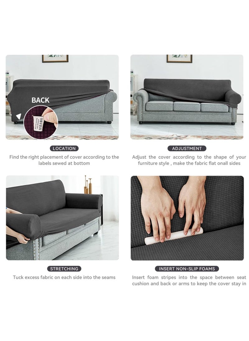 Stretch Fit 4-Seater Sofa Cover Soft Brushed Fabric Couch Cover Exquisitely Full Coverage Furniture Protector Slipcover Four Seater Fits on Standard and Recliner Sofa 235-300cm Size Grey