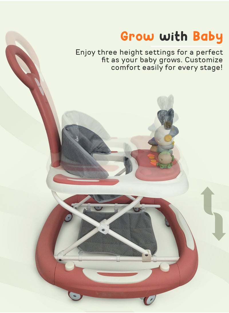 3-In-1 Baby Walker With Rocker Mode, Parental Push Handle, Musical Toy Bar, Adjustable Height, Footmat, 6 To 24 Months