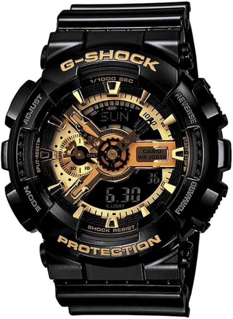 Analog Digital Glossy Black Resin Band With Gold Dial Men's Watch GA-110GB-1ADR