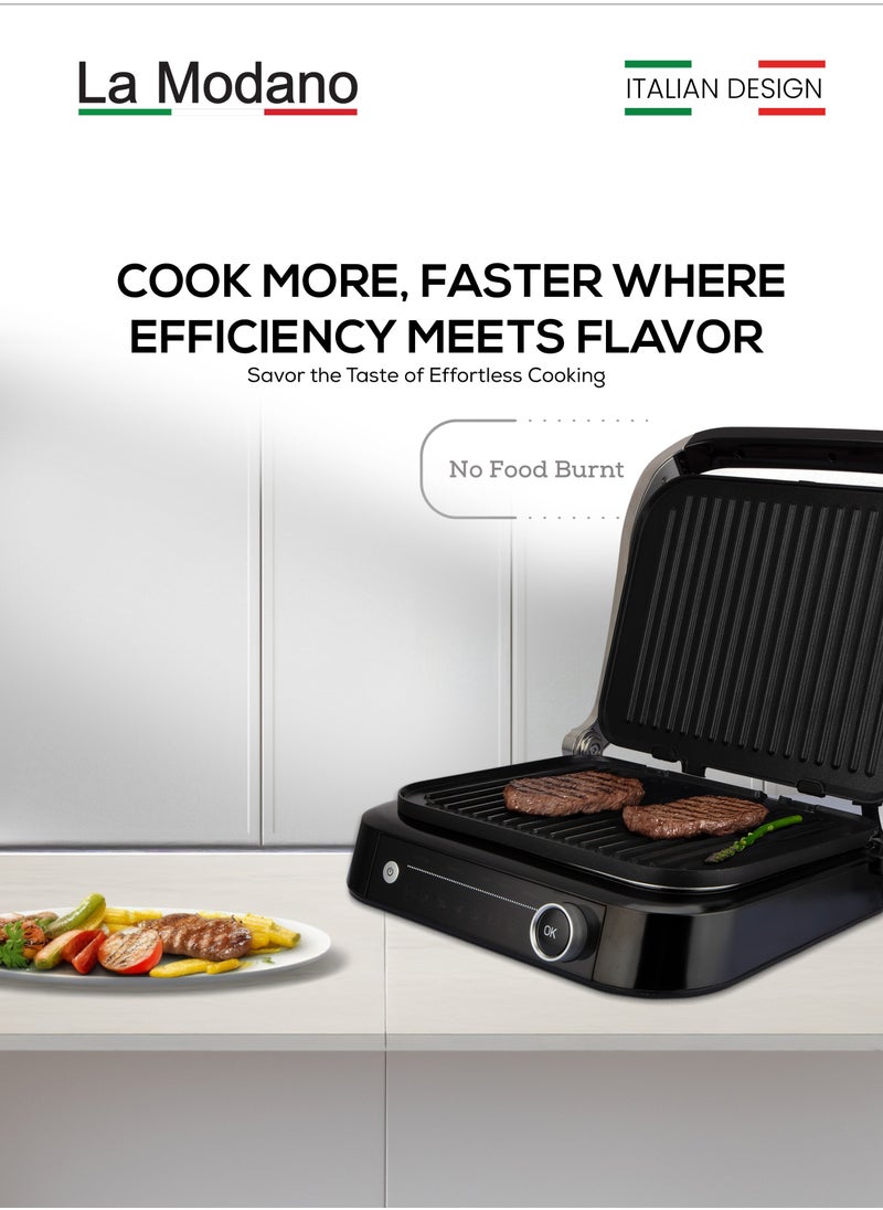 La Modano BBQ Grill with 180° Open Flat Design, 7 Modes, Adjustable Temperatures, and Easy Cleaning - Your Ultimate Culinary Companion - LMCG5000 Silver