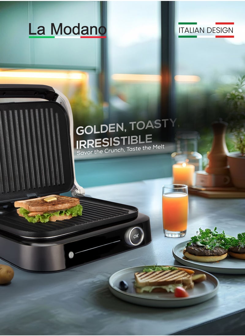 La Modano BBQ Grill with 180° Open Flat Design, 7 Modes, Adjustable Temperatures, and Easy Cleaning - Your Ultimate Culinary Companion - LMCG5000 Silver