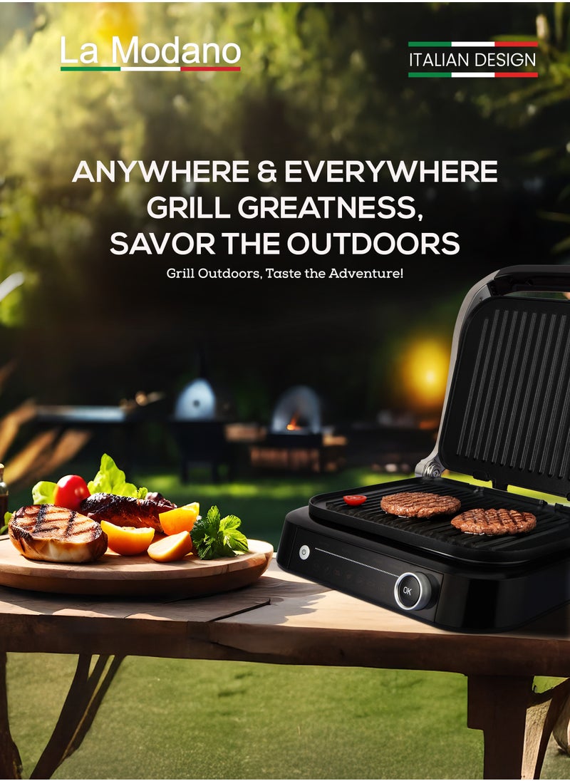 La Modano BBQ Grill with 180° Open Flat Design, 7 Modes, Adjustable Temperatures, and Easy Cleaning - Your Ultimate Culinary Companion - LMCG5000 Silver