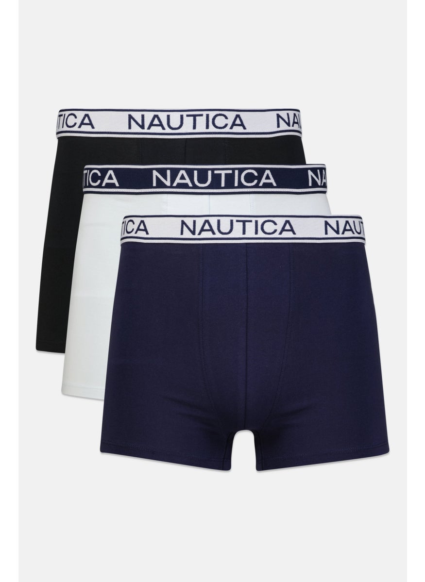 Men 3 Pieces Brand Logo Boxer Brief, Navy/Black/Light Blue