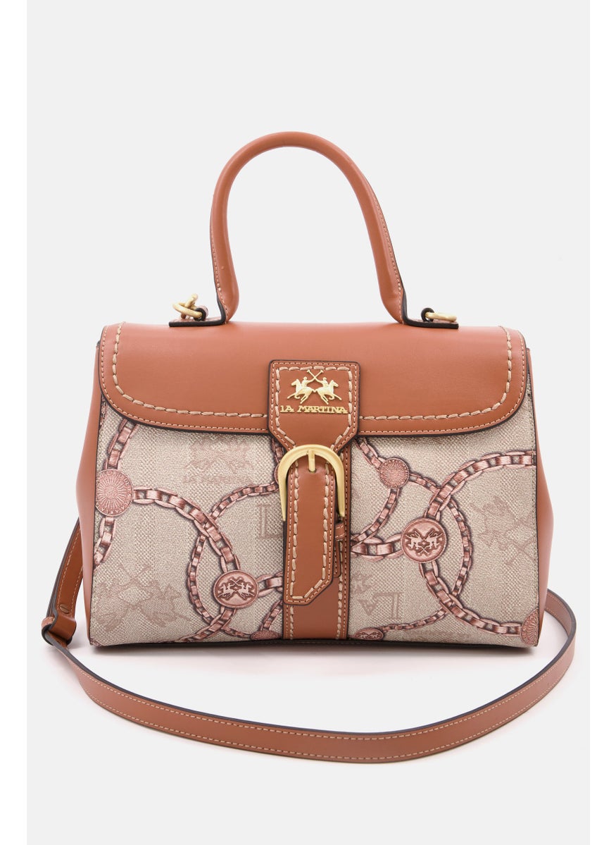 Women Brand Logo Satchel Bag 28 L x 20 H x 9 W cm, Beige