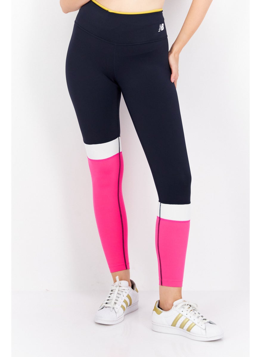 Women Sportswear Fit Brand Logo Training Leggings, Black/Pink