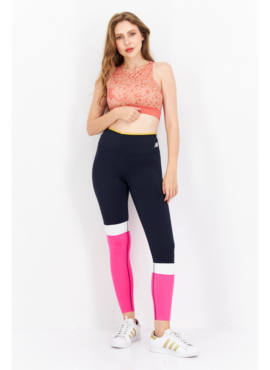 Women Sportswear Fit Brand Logo Training Leggings, Black/Pink