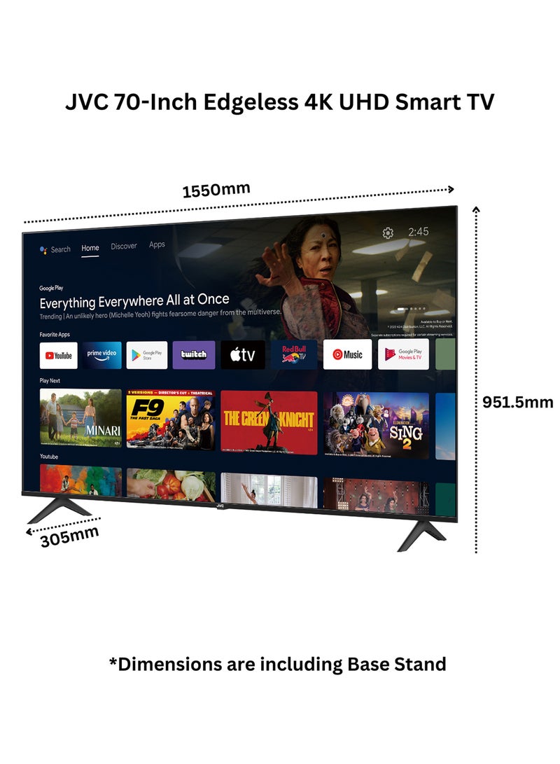 70 inch Edgeless 4K UHD Official Google Certified Android Smart TV With Dolby Audio , Chrome Cast Built In and 