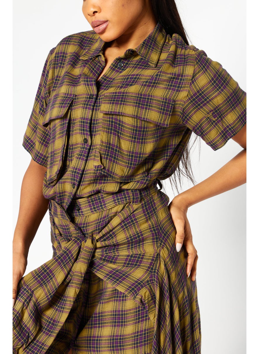 Women Plaid Mini Dress, Olive