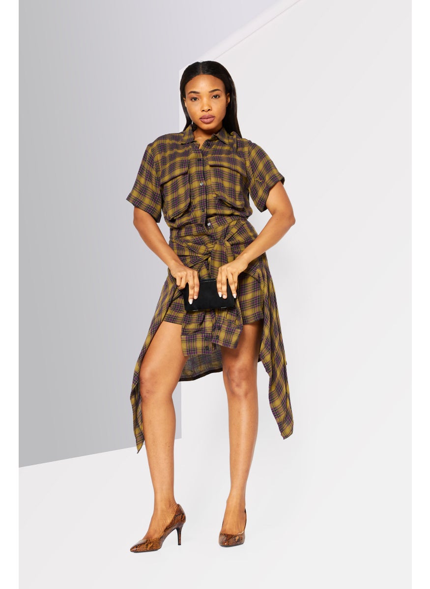 Women Plaid Mini Dress, Olive